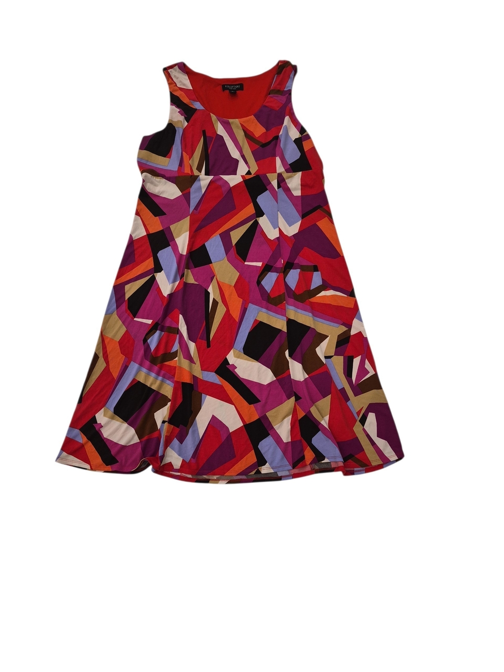 Perceptions Multicolor Geometric Sleeveless Casual Dress - Red, Purple, Black
